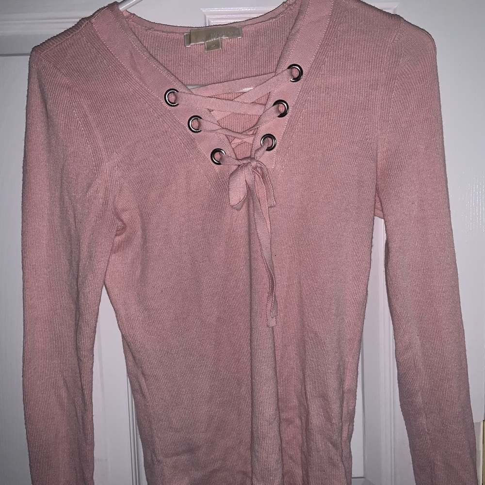 Michael Kors Tie Front Lightweight Pink Sweater